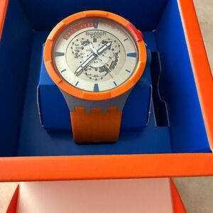 Swatch Bold Orange and Blue Chronograph Watch